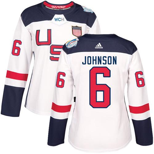 Team USA #6 Erik Johnson White 2016 World Cup Women's Stitched NHL Jersey - Click Image to Close